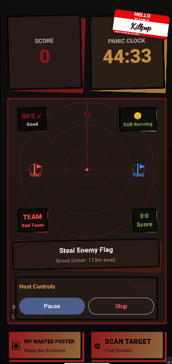 Capture the Flag screen with Host Controls panel