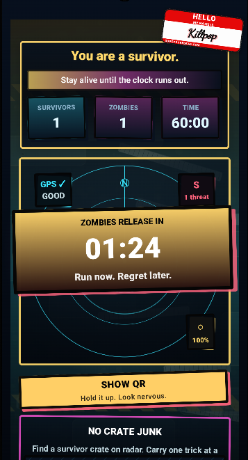 Zombie Tag survivor screen during release countdown